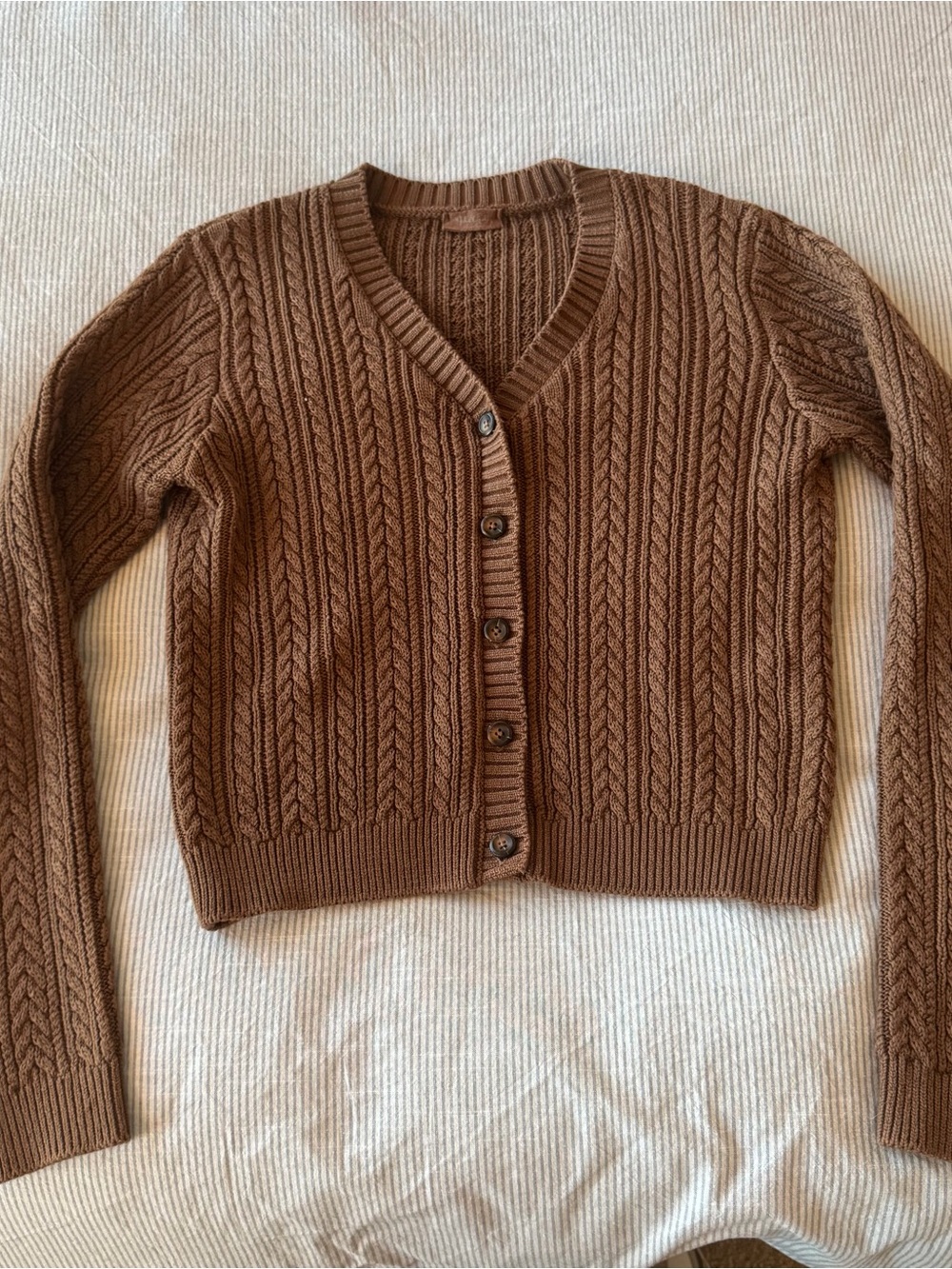 Brandy Melville Brown Cable Knit Button Cropped Cardigan